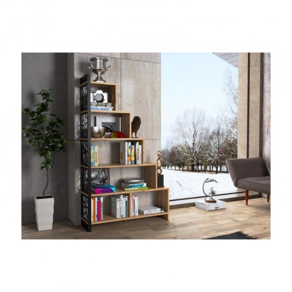 Woodn Love Silva Metal Merdiven Kitaplık - Atlantik Çam / Siyah
