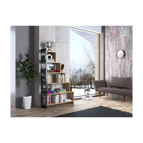 Woodn Love Silva Metal Merdiven Kitaplık - Atlantik Çam / Siyah - 2