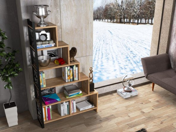 Woodn Love Silva Metal Merdiven Kitaplık - Atlantik Çam / Siyah - 6