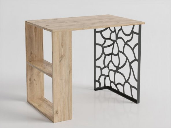 Woodn Love Asya 2 Raflı Metal Ayaklı Çalışma Masası - Atlantik Çam / Siyah - 8
