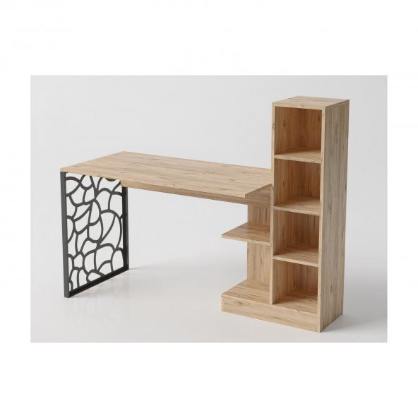 Woodn Love Elektra Kitaplıklı Metal Ayaklı Çalışma Masası - Atlantik Çam  / Siyah - 2
