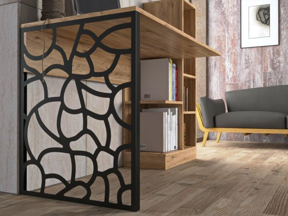 Woodn Love Elektra Kitaplıklı Metal Ayaklı Çalışma Masası - Atlantik Çam  / Siyah - 8