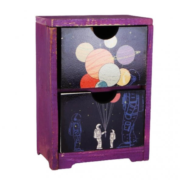 Astronot Ve Gezegenler Ahşap El Yapımı Şifonyer