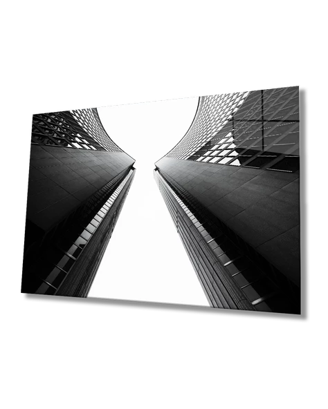 Siyah Beyaz Geometrik  Bina Dekoratif ve Modern Cam Tablo