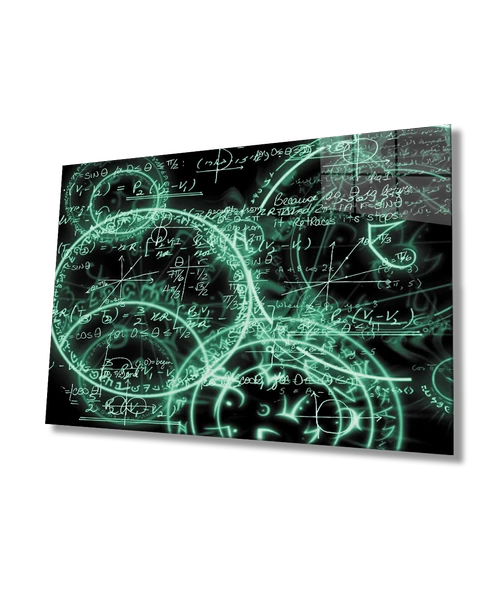 Neon Yeşil Matematik Dekoratif ve Modern Cam Tablo   Neon Green Math