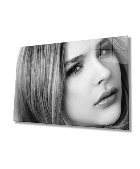 Siyah Beyaz İnsan Fotoğrafları Kadın Dekoratif ve Modern Cam Tablo ürün görseli
