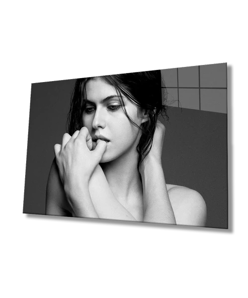 Siyah Beyaz İnsan Fotoğrafları Kadın Dekoratif ve Modern Cam Tablo
