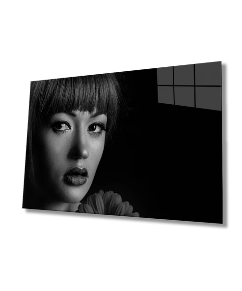 Siyah Beyaz İnsan Fotoğrafları Kadın Dekoratif ve Modern Cam Tablo