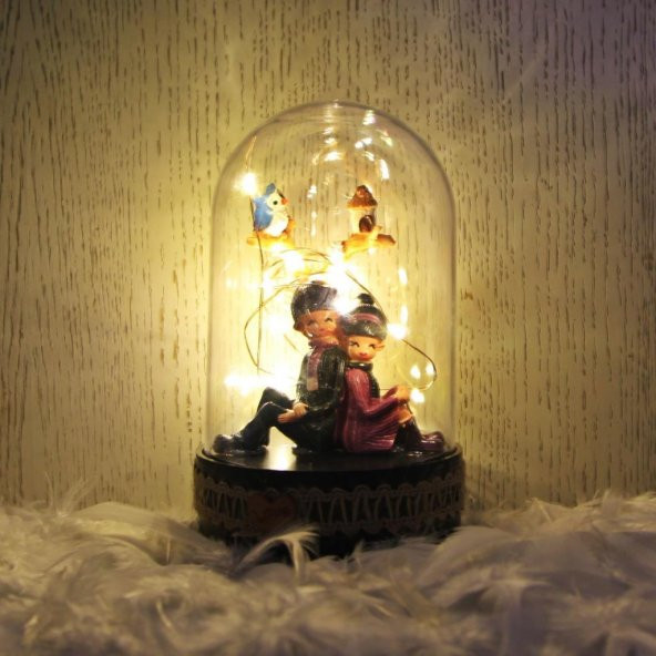 Sırt Sırta Sevgililer Led Işıklı Fanus Biblo - 1