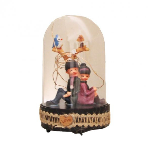 Sırt Sırta Sevgililer Led Işıklı Fanus Biblo - 2