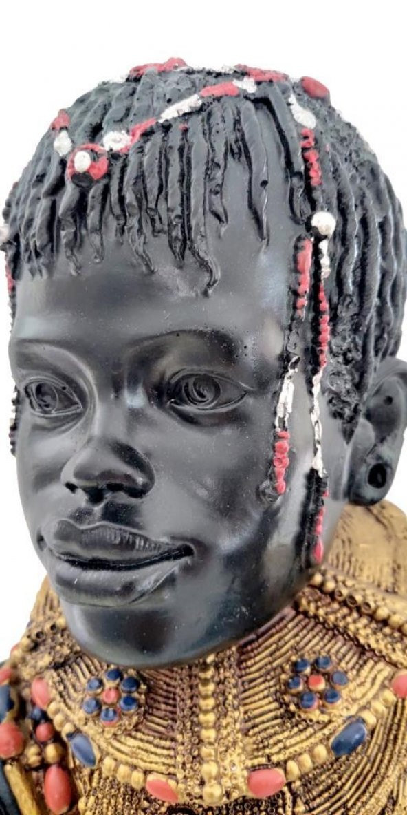 Modern Dekoratif Afrikalı Şaman Erkek Büst Biblo Masaüstü Süsü - 7