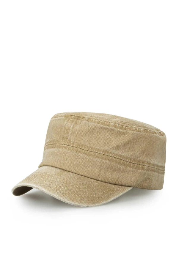 Castro Tarzı Yıkamalı Kumaş %100 Pamuk Şapka Krem