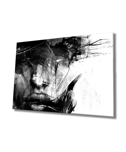 İllüstrasyon Kadın Siyah Beyaz Dekoratif ve Modern Cam Tablo ürün görseli