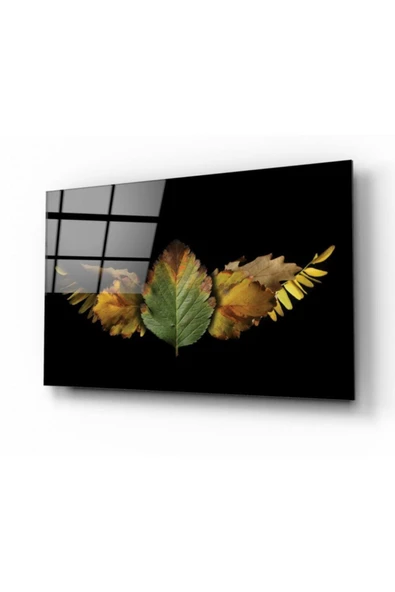 Yapraklar Dekoratif ve Modern Cam Tablo