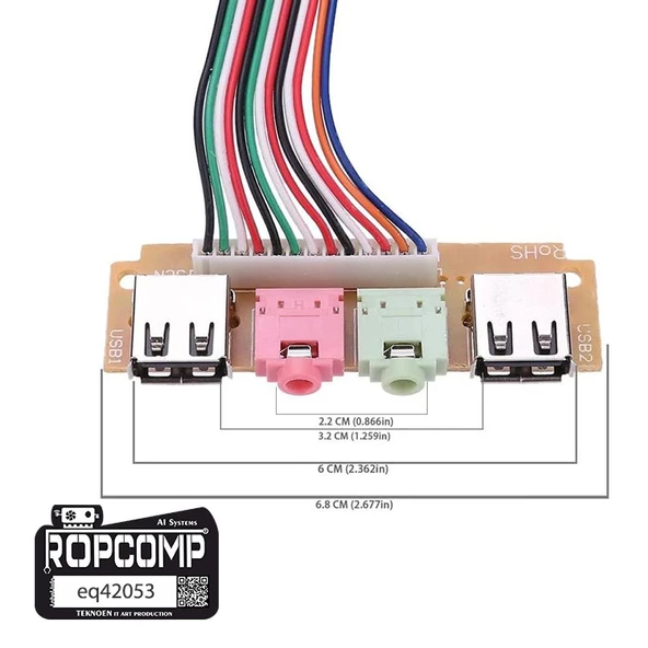 Ropcomp Pc Ön Panel 9 Pin Usb2 + 3.5mm Port Kulaklık + Mikrofon Kablosu - 3