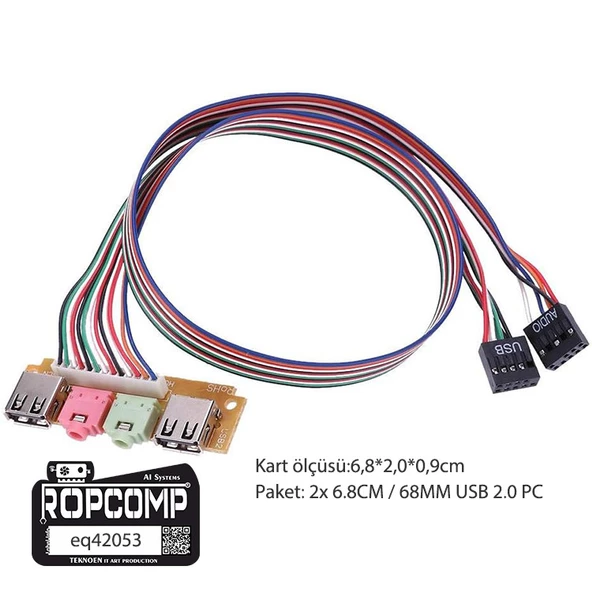 Ropcomp Pc Ön Panel 9 Pin Usb2 + 3.5mm Port Kulaklık + Mikrofon Kablosu - 2