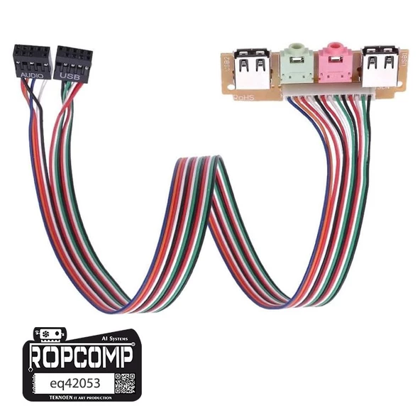 Ropcomp Pc Ön Panel 9 Pin Usb2 + 3.5mm Port Kulaklık + Mikrofon Kablosu - 4