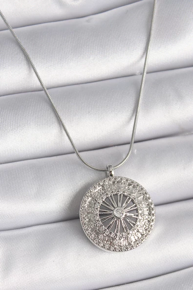 316L Çelik Gümüş Renk Zirkon Taşlı 12 Burç Madalyon Model Kadın Kolye - TJ-BKO9541 ürün görseli