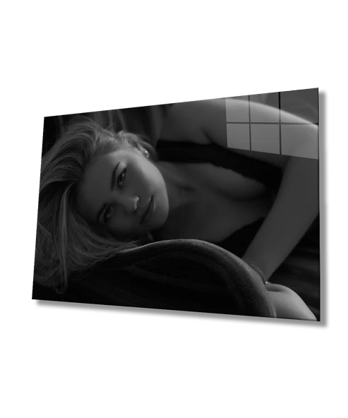 Siyah Beyaz İnsan Fotoğrafları Kadın Dekoratif ve Modern Cam Tablo  Art