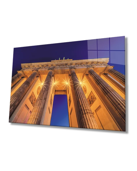 Işıklı Geometrik  Bina Dekoratif ve Modern Cam Tablo