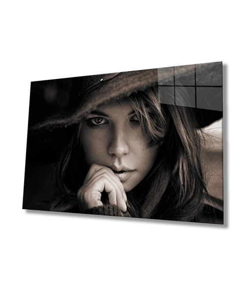 Siyah Beyaz İnsan Fotoğrafları Kadın Dekoratif ve Modern Cam Tablo ürün görseli