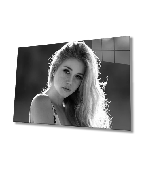 Siyah Beyaz İnsan Fotoğrafları Kadın Dekoratif ve Modern Cam Tablo ürün görseli