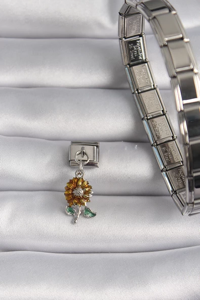316L Çelik Gümüş Renk Papatya Model Nomination Charm - TJ-BC1097 - 2