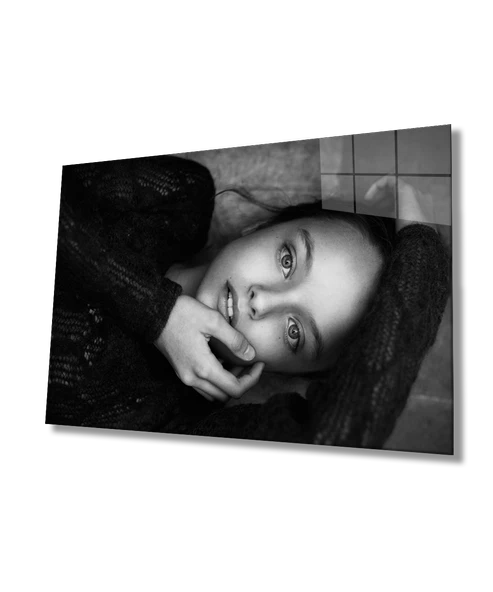 Siyah Beyaz İnsan Fotoğrafları Kadın Dekoratif ve Modern Cam Tablo