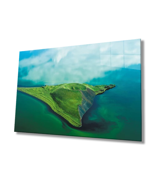 Kuşbakışı Deniz Mavi Yeşil Manzara Dekoratif ve Modern Cam Tablo ürün görseli