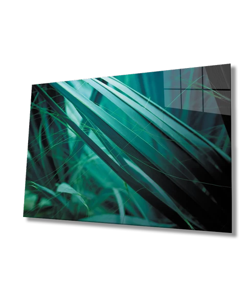 Yeşil Yapraklar Dekoratif ve Modern Cam Tablo    Green Leaves