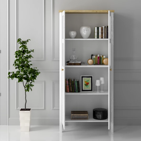 Sakura Nickky Hasır kapaklı kitaplık-Wood Beyaz-Minifiks Bağlantılı - 5