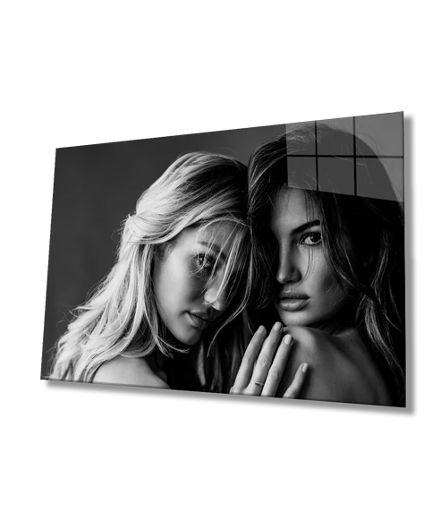Siyah Beyaz İnsan Fotoğrafları Kadın Dekoratif ve Modern Cam Tablo ürün görseli