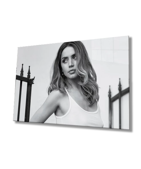 Siyah Beyaz İnsan Fotoğrafları Kadın Dekoratif ve Modern Cam Tablo