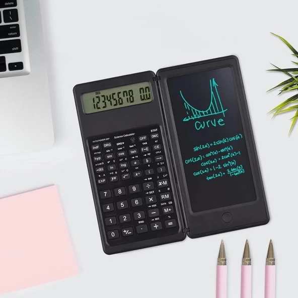 Silinebilir Lcd Yazı Tabletli,kalemli Katlanabilir Bilimsel Hesap Makinesi - 3