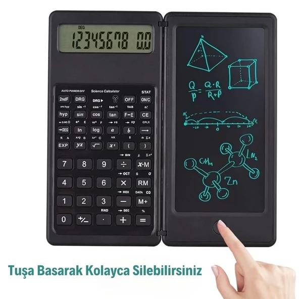 Silinebilir Lcd Yazı Tabletli,kalemli Katlanabilir Bilimsel Hesap Makinesi - 5