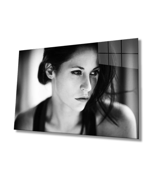 Siyah Beyaz İnsan Fotoğrafları Kadın Dekoratif ve Modern Cam Tablo ürün görseli