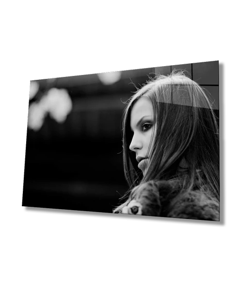 Siyah Beyaz İnsan Fotoğrafları Kadın Dekoratif ve Modern Cam Tablo ürün görseli