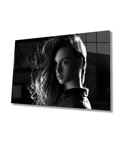 Siyah Beyaz İnsan Fotoğrafları Kadın Dekoratif ve Modern Cam Tablo