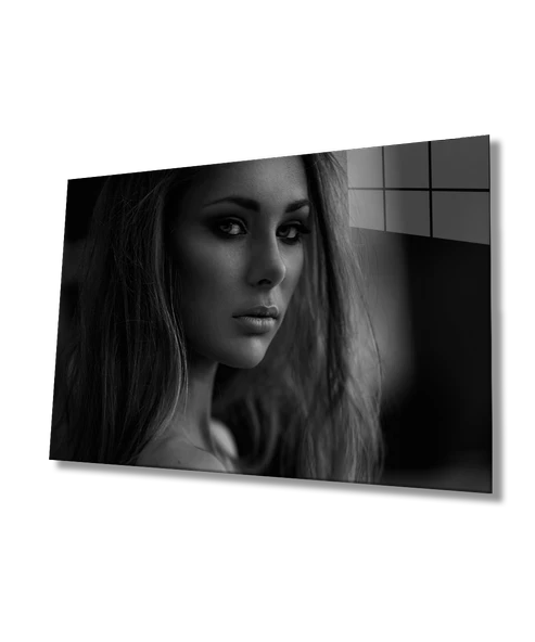 Siyah Beyaz İnsan Fotoğrafları Kadın Dekoratif ve Modern Cam Tablo
