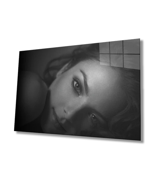 Siyah Beyaz İnsan Fotoğrafları Kadın Dekoratif ve Modern Cam Tablo ürün görseli