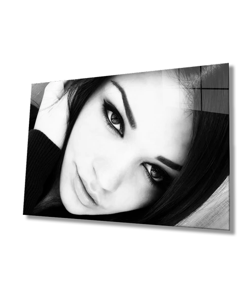 Siyah Beyaz İnsan Fotoğrafları Kadın Dekoratif ve Modern Cam Tablo