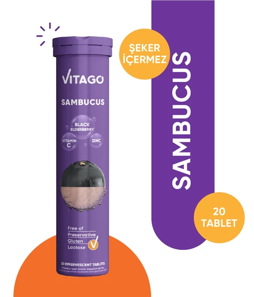 Vitago Sambucus Vitamin C,Çinko 20li Efervesan Tablet