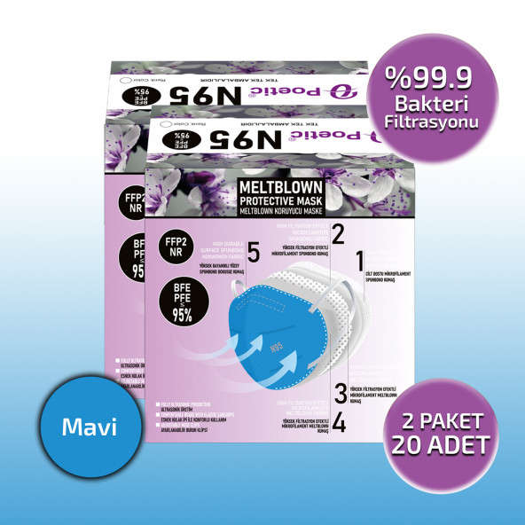 Poetic Naturel N95 (FFP2) KORUYUCU MASKE MAVİ 20 ADET NO:2 (BÜYÜK YÜZLER İÇİN)