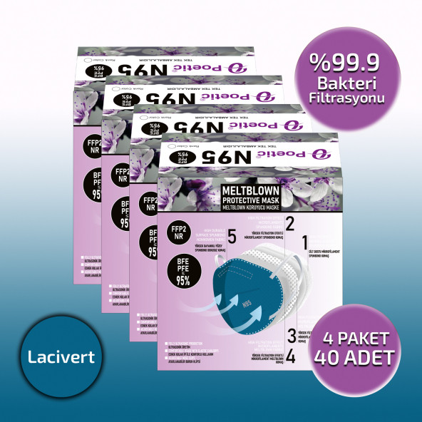 Poetic Naturel N95 (FFP2) KORUYUCU MASKE LACİVERT 40 ADET NO:2 (BÜYÜK YÜZLER İÇİN)