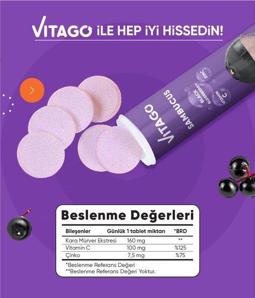 Vitago Sambucus Vitamin C,Çinko 20li Efervesan Tablet - 3