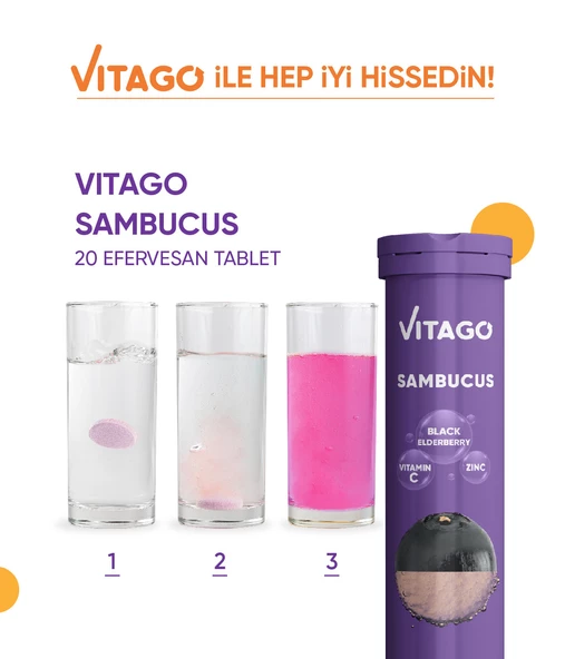 Vitago Sambucus Vitamin C,Çinko 20li Efervesan Tablet - 6