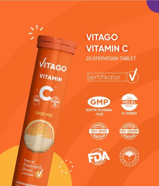 Vitago C Vitamini, D Vitamini, Çinko İçeren 20li Efervesan Tablet - 4