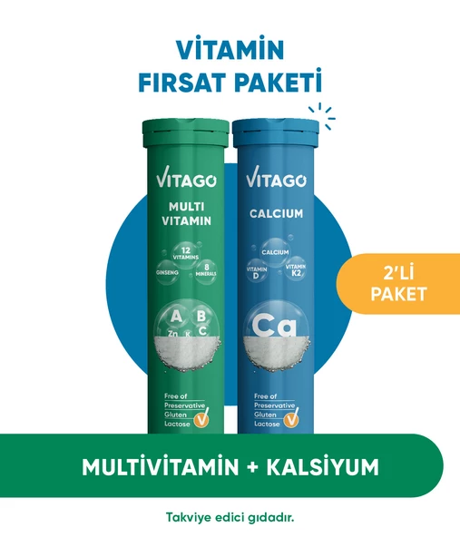 2li Paket-Vitago Multivitamin+Kalsiyum Efervesan Tablet