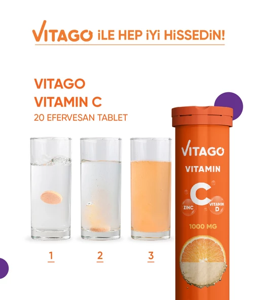 Vitago C Vitamini, D Vitamini, Çinko İçeren 20li Efervesan Tablet - 5