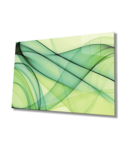 Yeşil Dalgalar  Yeşil Sarı Dekoratif ve Modern Cam Tablo ürün görseli 1